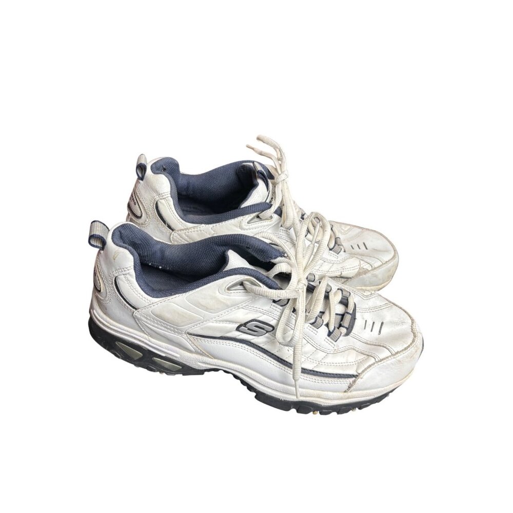 Skechers Sport Mens Lace-Up Walking Shoes Size 11.5 White & Navy Leather/Synthet